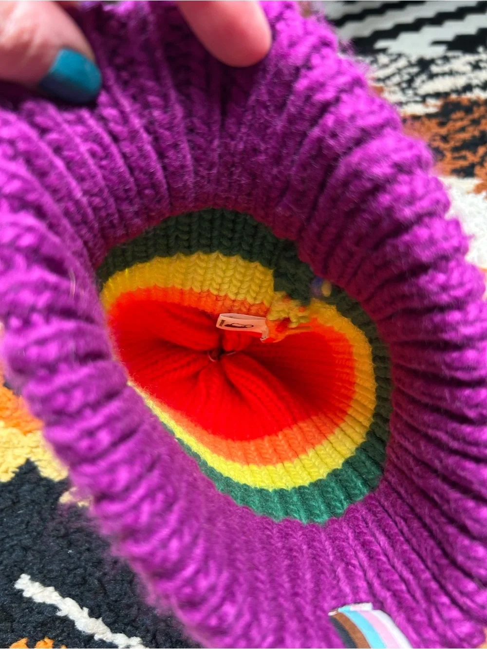 BIG BOBBLE HATS, stripy rainbow beanie!!
